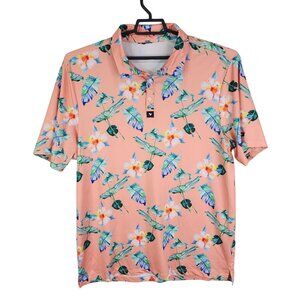 Mens Peach Floral Bad Birdie Polo Shirt Short Sleeve Stretch Size XL